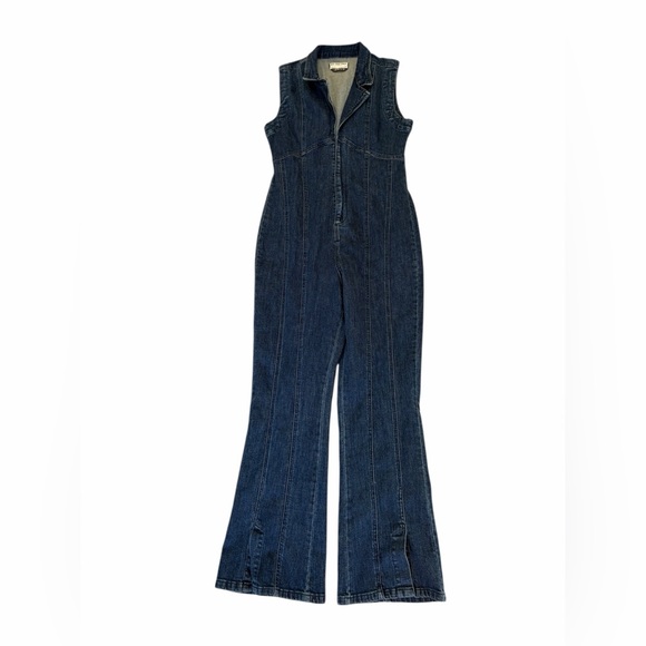 Free People CRV ring the alarm denim jumpsuit size medium - Picture 3 of 7